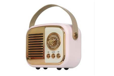 Mikado MD-24BT Echoes 3W 800mAh Pembe Usb+TF Kart+Bluetooth Destekli Klasik Retro Müzik Kutusu