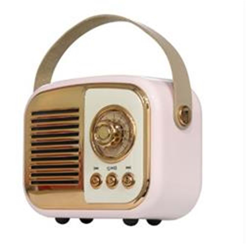 Mikado MD-24BT Echoes 3W 800mAh Pembe Usb+TF Kart+Bluetooth Destekli Klasik Retro Müzik Kutusu
