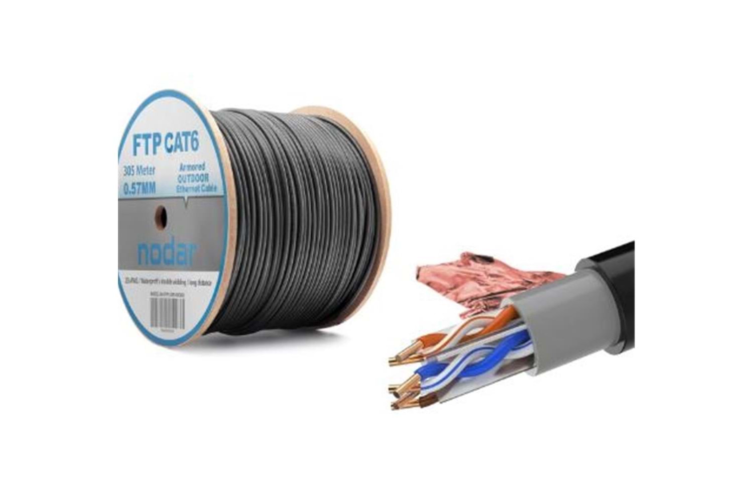 Nodar Nd2002 Ftp Cat6 Dışmekan Kablo 23Awg Çift Pvc 4P- 1-0.57Mm 35Mm Cca 305M Siyah