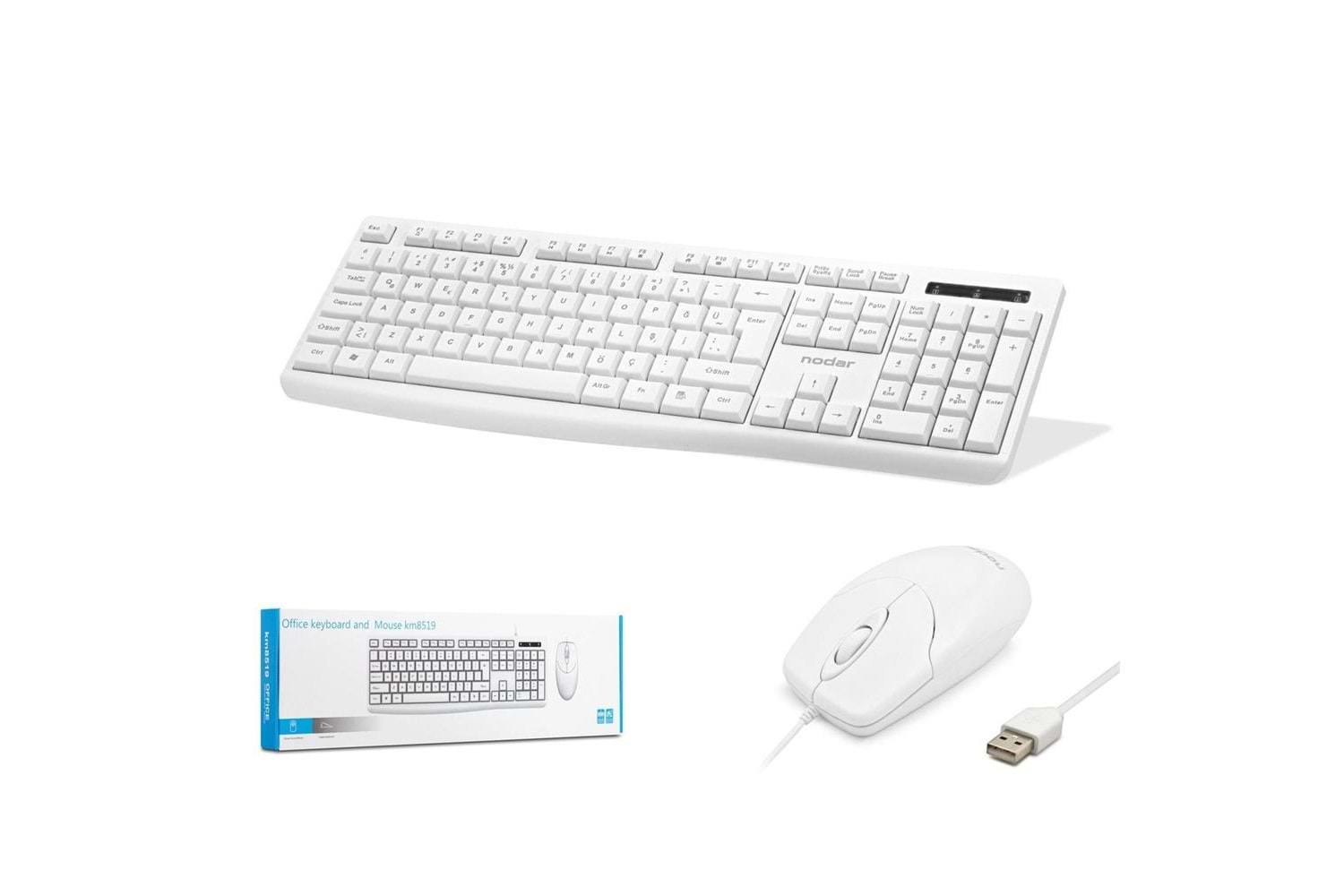 Nodar Km8520 Kablolu Klavye ve Mouse Set Q Beyaz