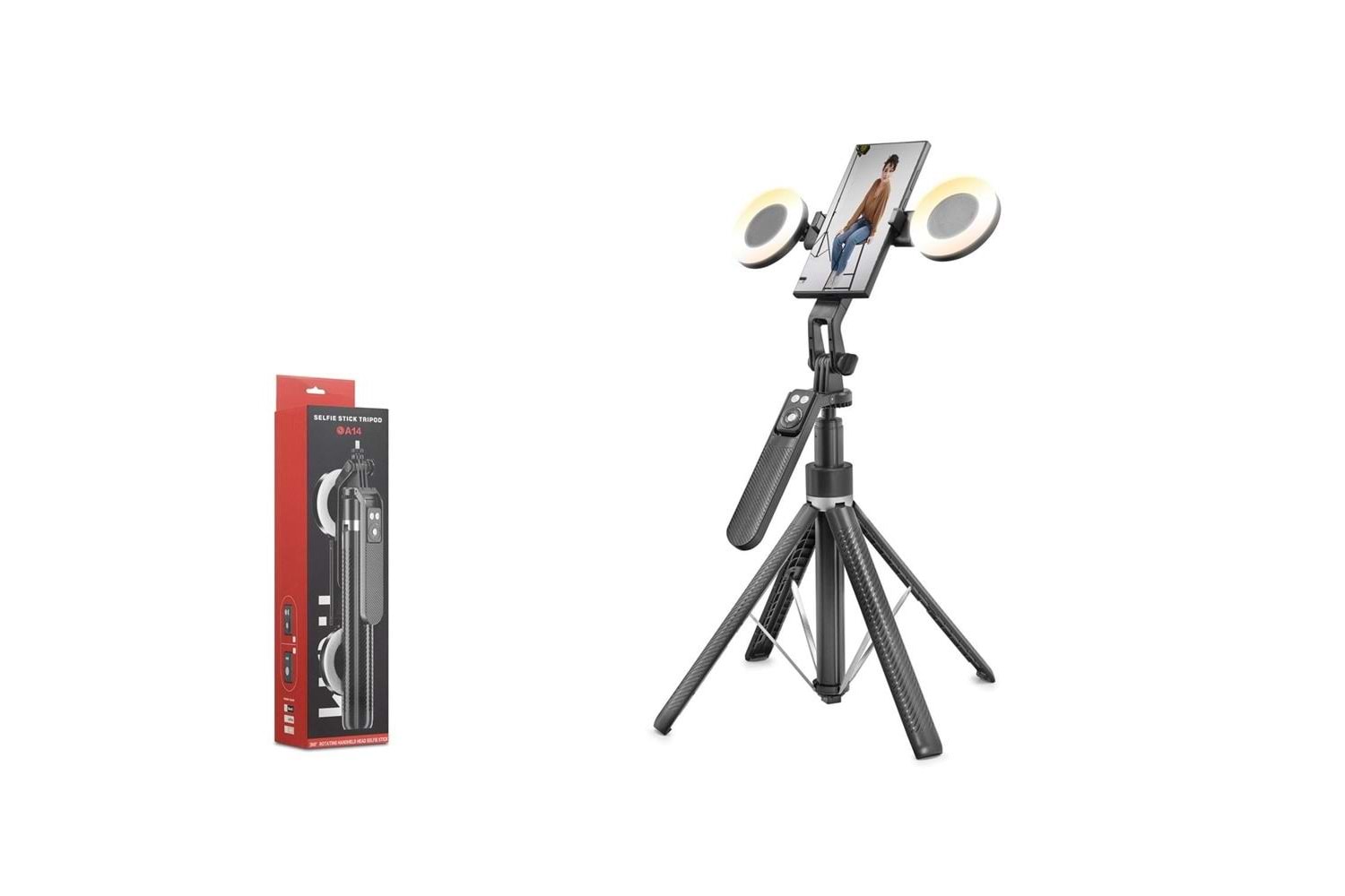 Nodar Nd1032 Tripod Selfie Çubuğu - Bluetooth 4.2 Işıklı Uzaktan Kumandalı 180Cm Siyah