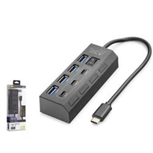 Hadron HDX7057 İetop Type-C Hub 5Gbps 3x Type-C 3.2 + 4x Usb-A 3.2 7 Port Anahtarlı Çoklayıcı Siyah