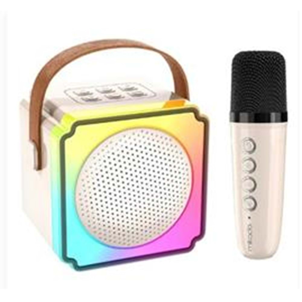 Mikado MD-61BT Krem USB+Bluetooth Destekli Wireless Karaoke Mikrofonlu 1200mAh Taşınabilir Speaker