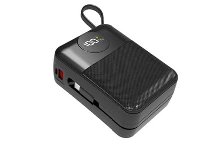 S-link MP130 30000mAh PD22.5W Type-C+Lightning Kablolu Siyah Pil Şarj Cihazı Powerbank