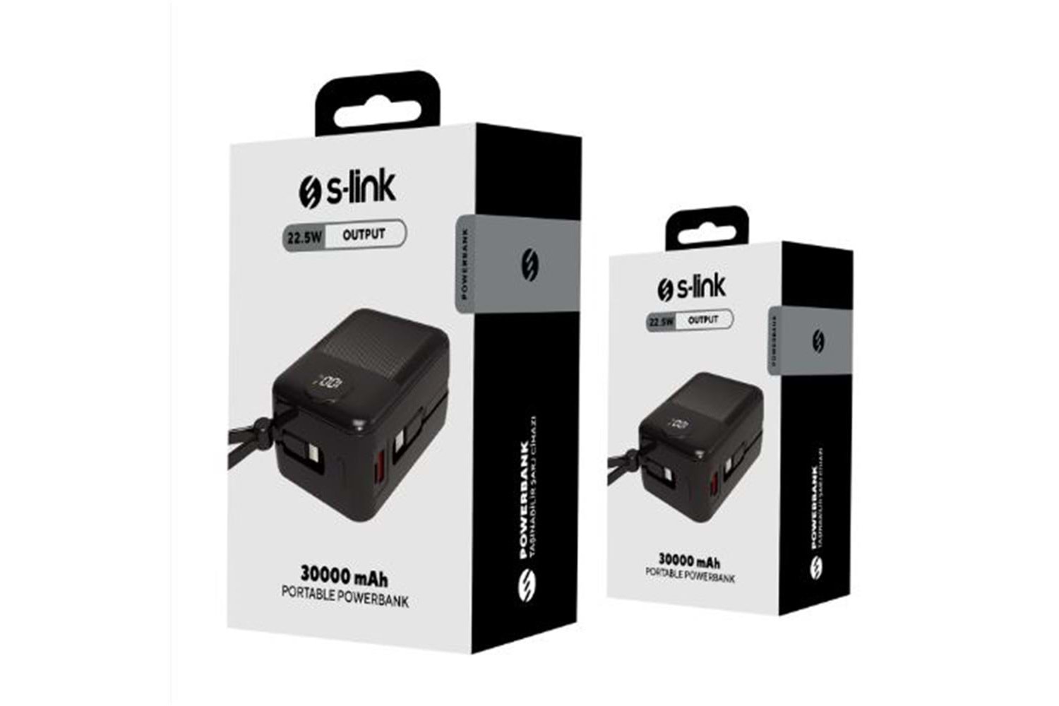 S-link MP130 30000mAh PD22.5W Type-C+Lightning Kablolu Siyah Pil Şarj Cihazı Powerbank