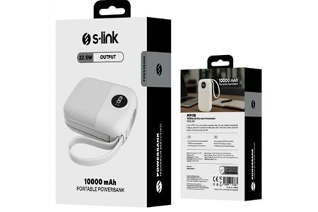S-link MP110 10000mAh PD22.5W Type-C+Lightning Kablolu Beyaz Pil Şarj Cihazı Powerbank