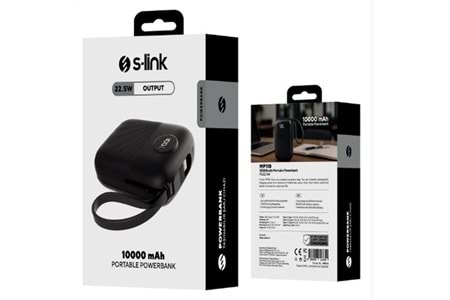 S-link MP110 10000mAh PD22.5W Type-C+Lightning Kablolu Siyah Pil Şarj Cihazı Powerbank