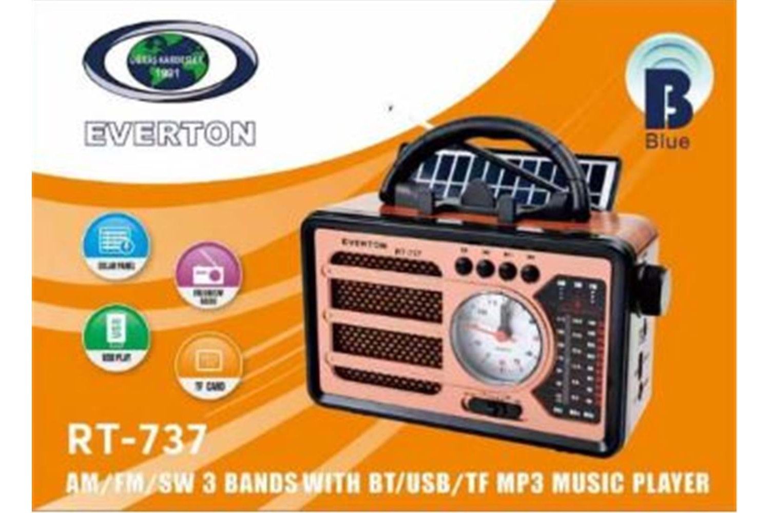 Everton RT-737 Bluetooth Usb-Micro Sd Solarlı Saatli Nostaljik Radyo