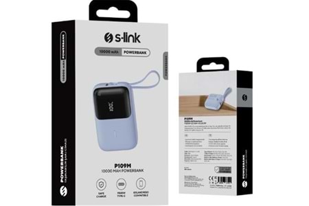 S-link P109M 10000mAh 5W Mavi LCD Taşınabilir Pil Şarj Cihazı Powerbank