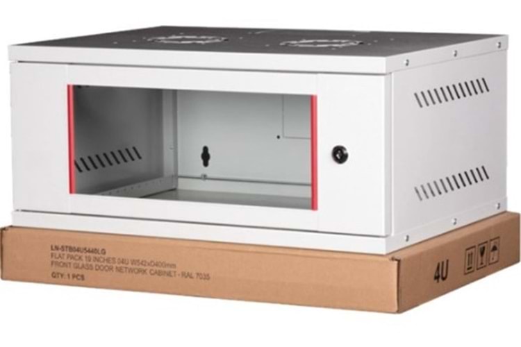 Lande LN-STB04U5440LG 4U 540x400 Ön Tek Cam Kapak Duvar Tip Boş Demonte Kabinet