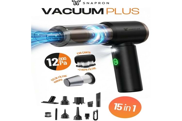 Snapron SNV-3002 12000PA 2000Mah 9in1 Güçlü Vakum Ve Üflemeli Şarjlı Katlanabilir Araç Süpürgesi 