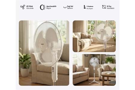 Everest FAN10 EcoWind Beyaz Metal Yıldız Ayak 3 Bıçaklı Vantilatör- Pervanesi 16