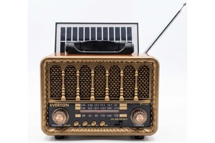 Everton RT-707 Bluetooth-USB-SD-FM Şarjlı Nostaljik Radyo Solarlı Radyo