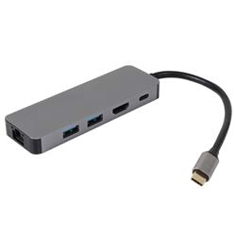 Vcom CU4592 Type-C To HDMI (4K@30Hz)+2-USB A 3.0 (5Gb)+Gigabit LAN+PD 3.0 100W Çoklayıcı