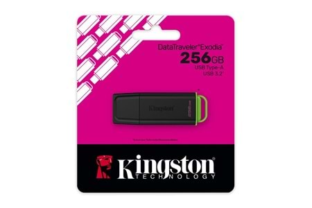 Kingston DTXG2-256GB 256GB Portable USB 3.2 Gen 1 DataTraveler Exodia Black-Green Flash Bellek 