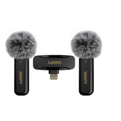 Snopy SN-MW80 Siyah 2 Mikrofonlu Kablosuz Lightning Yaka Mikrofonu