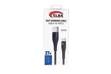 Elba ELB-2701 27w Usb-a To Type-c 1mt Siyah Örgülü Şarj Kablosu 480Mps Hızlı Şarj