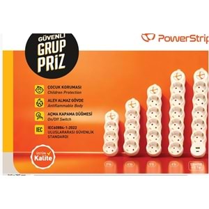 TUNCMATIK POWERSTRIP5 TSK19062 3m IEC 66884-1:2022 Standartı, FR(Alev Almaz)anahtarlı grup priz