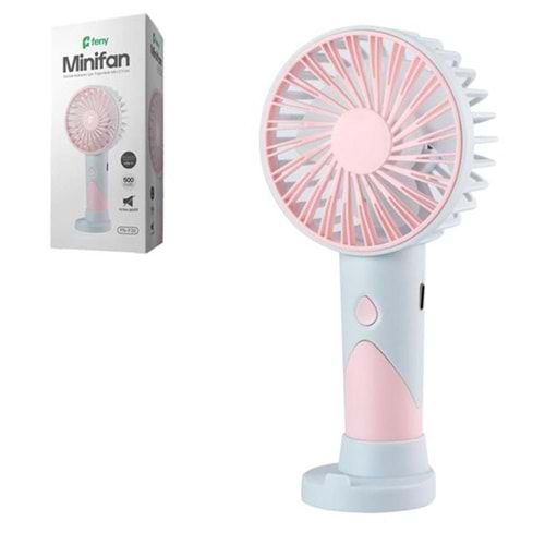 Feny FN-F20 Pembe-Açık Mavi Kademeli Ultra Sessiz Şarjlı Taşınabilir 500Mah Mini El Fanı