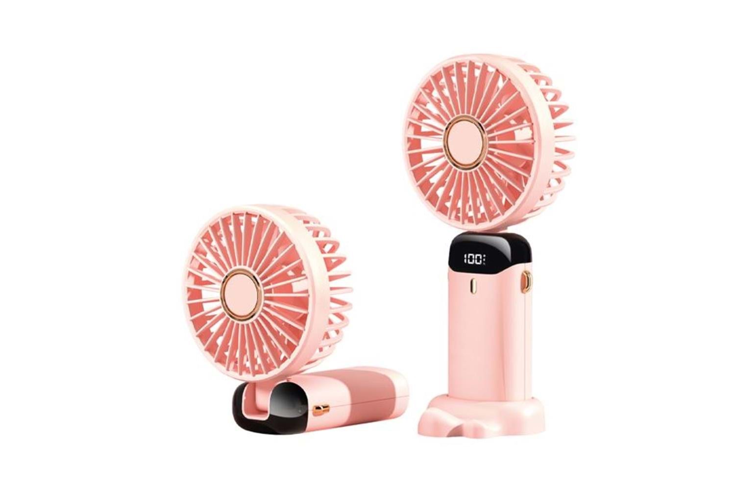 Feny FN-F30 Pembe Kademeli Ultra Sessiz Led Göstergeli Katlanabilir Şarjlı 1200Mah Mini El Fanı