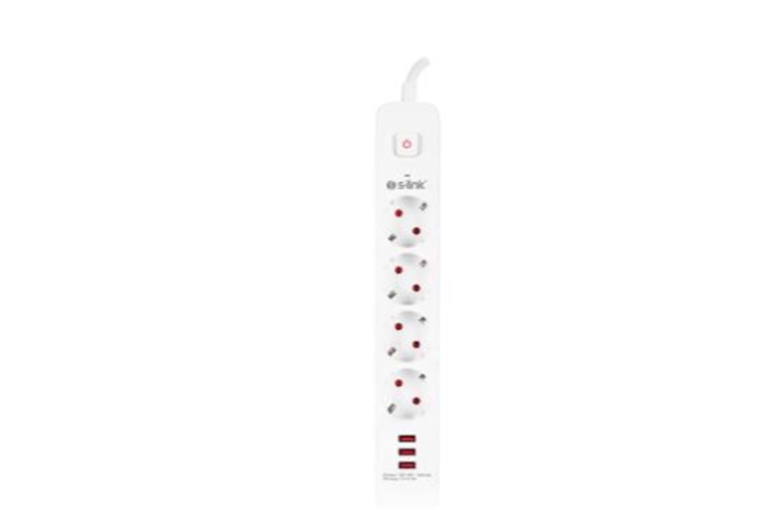 S-link SPG403U 1.5m 1.5mm 100 yüzde Bakır 750 Joule 3 Usb 5V2.4A 4lü Anahtarlı Akım Korumalı Priz