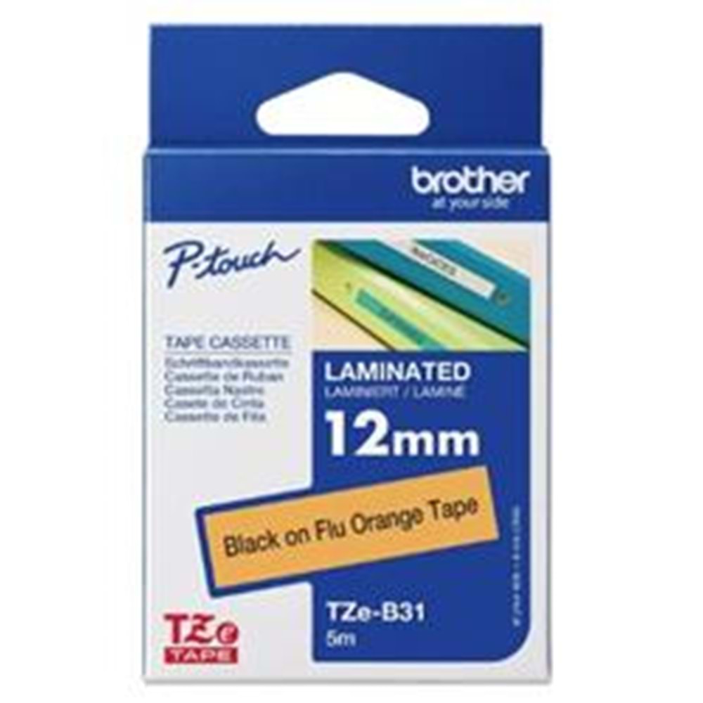 Brother TZE-B31 Fosforlu Turuncu Üzerine Siyah Etiket Güçlü
