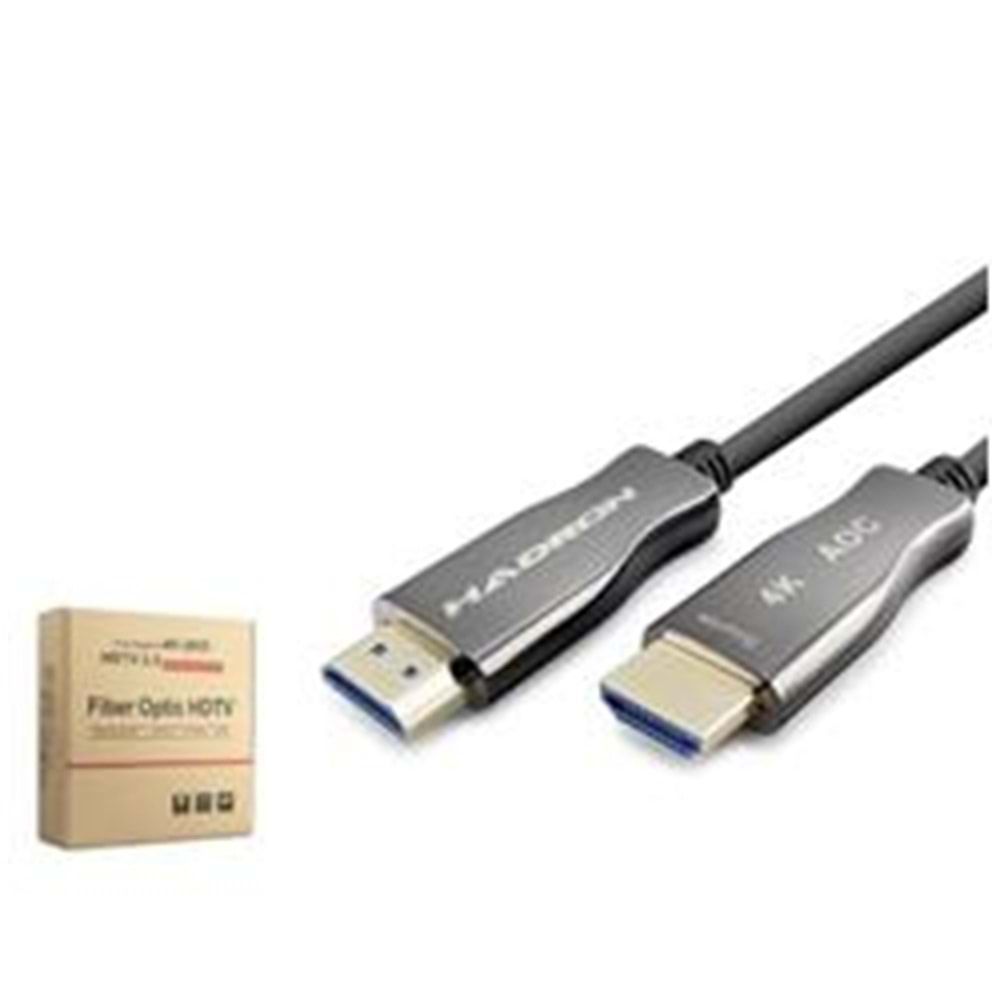 HADRON HDX2055 Fiber Optik HDMI 2.0 Kablo 4K 60 Hz 10 m Siyah Gri