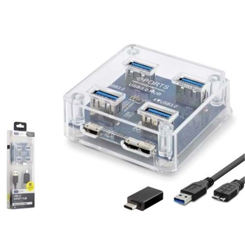iETOP U331 USB Type-C 3.1 Gen1 Hub 4 Port 5 Gbps Şeffaf