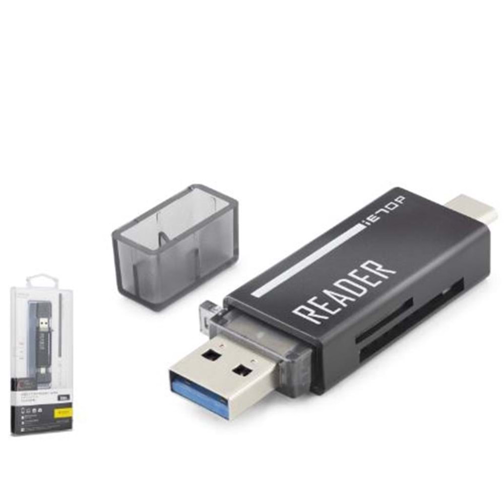 iETOP TC306AC USB Type-C 3.2 Gen1 Kart Okuyucu SD MicroSD 5 Gbps Siyah