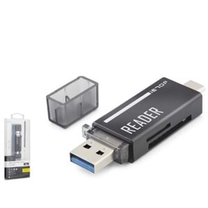 iETOP TC306AC USB Type-C 3.2 Gen1 Kart Okuyucu SD MicroSD 5 Gbps Siyah