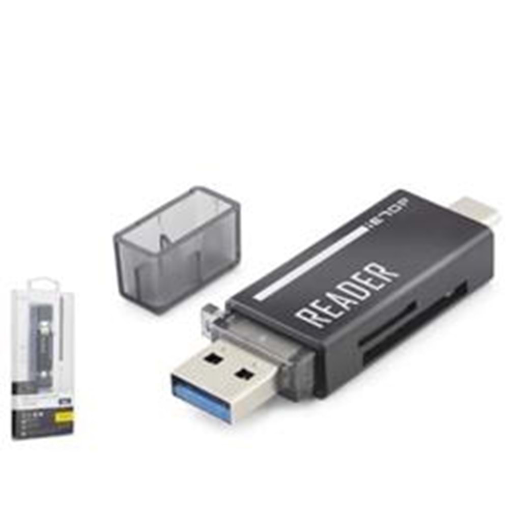 iETOP TC306AC USB Type-C 3.2 Gen1 Kart Okuyucu SD MicroSD 5 Gbps Siyah