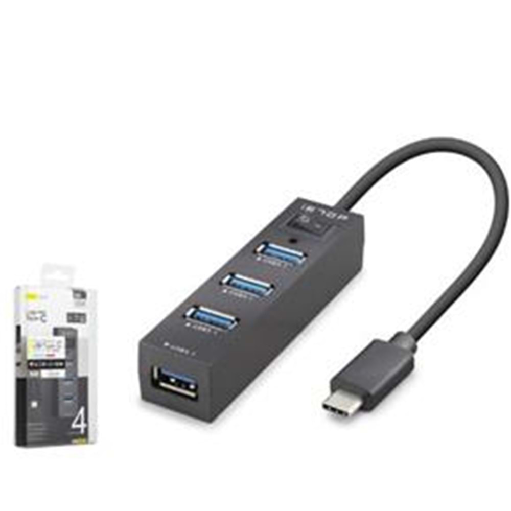 iETOP TU329 Type-C 3.1 Gen1 Anahtarlı Hub 4 Port 5 Gbps Siyah