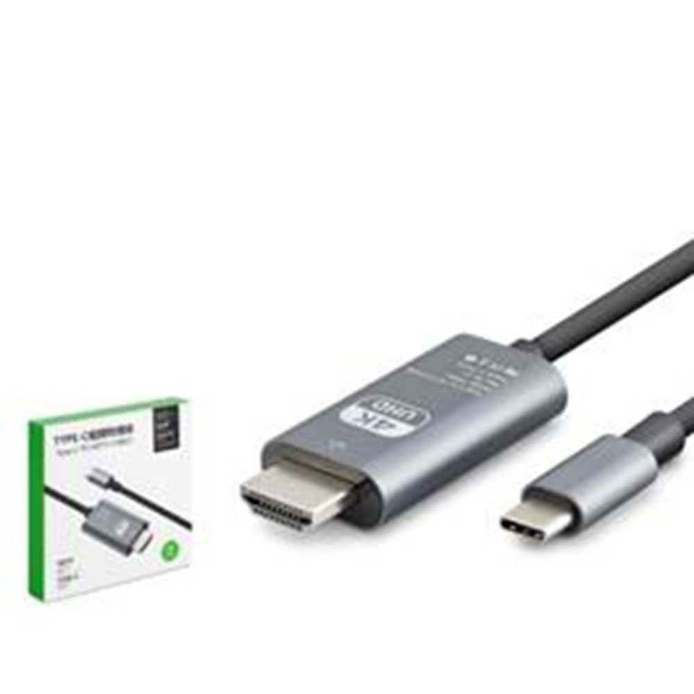 HADRON HDX7853 Type-C to HDMI Görüntü Kablosu 4K 30 Hz 1.8 m Gri