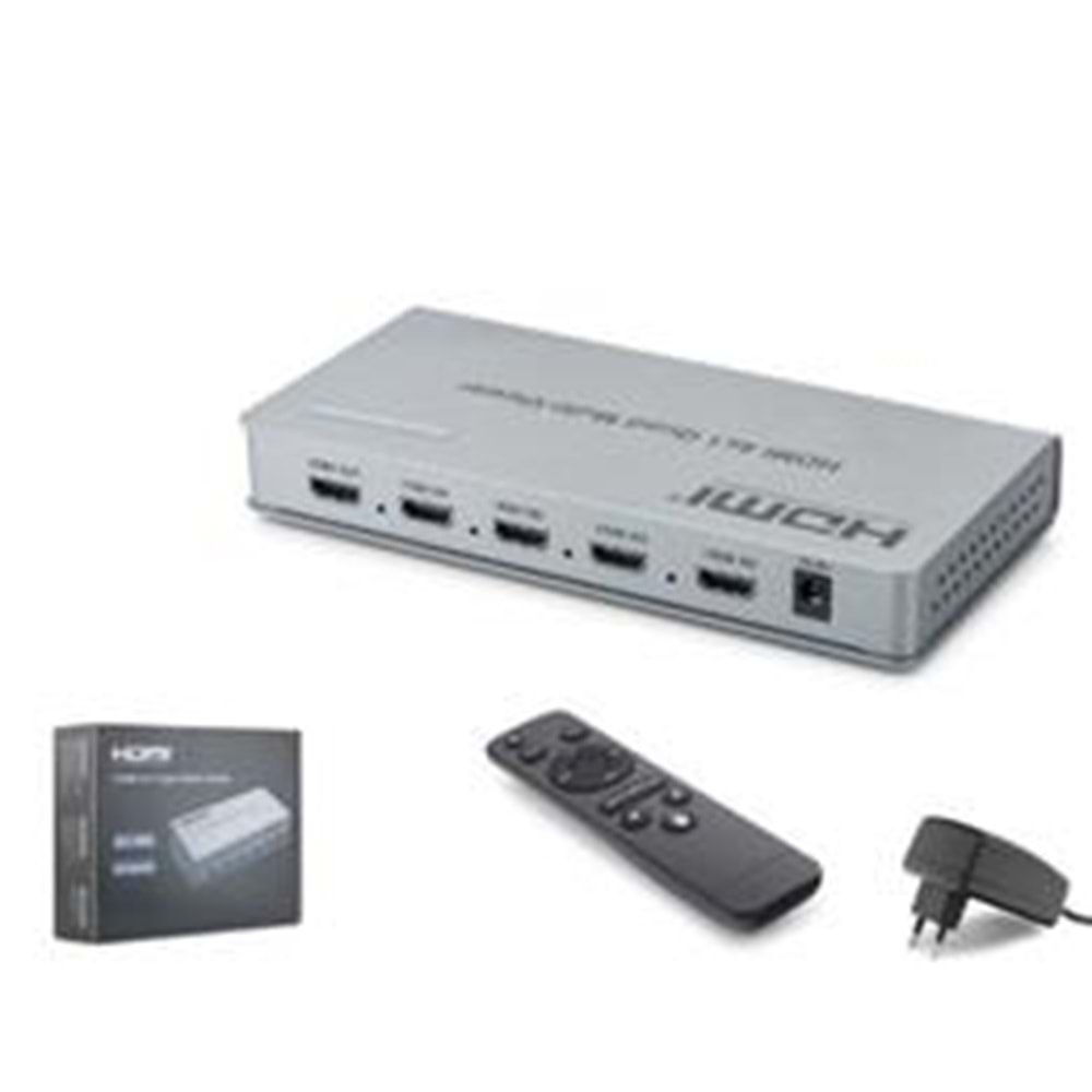 HADRON HDX1436 HDMI Quad Multi Viewer Kumandalı 4 Giriş 1 Çıkış Gri