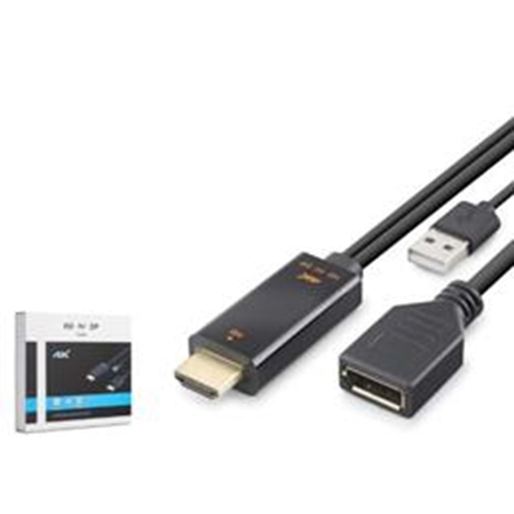 HADRON HDX7901 HDMI USB to DisplayPort Aktif Dönüştürücü Kablo 4K 60Hz 26 cm Siyah