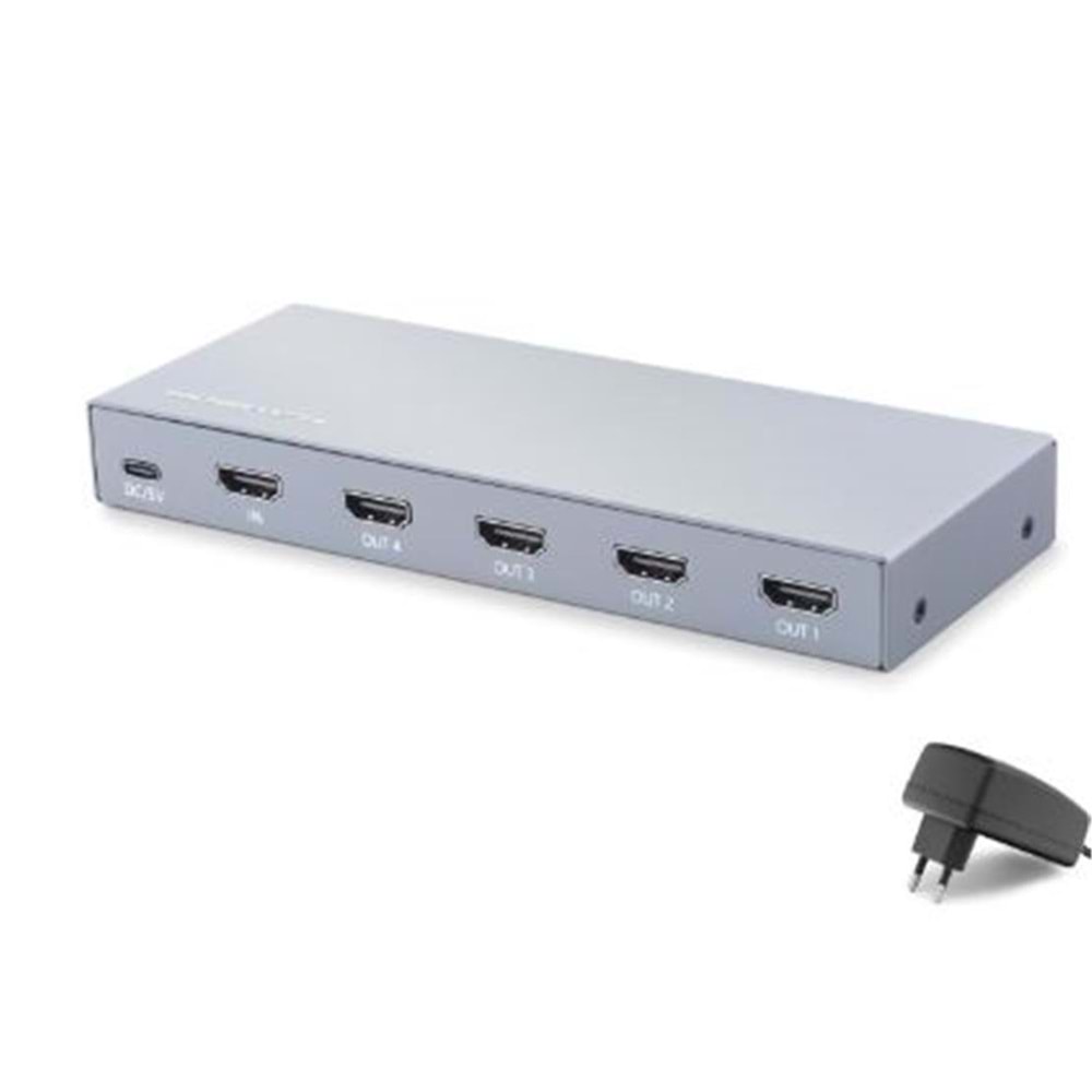 HADRON HDX1429 HDMI Splitter EDID 4K 60 Hz 1 Giriş 4 Çıkış Gri
