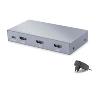HADRON HDX1428 HDMI Splitter EDID 4K 60 Hz 1 Giriş 2 Çıkış Gri