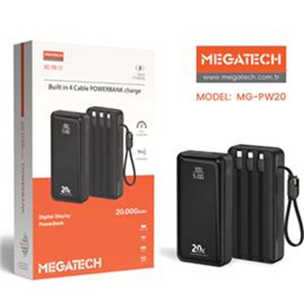Megatech MG-PW-20 20.000 Mah Siyah Powerbank Digital Göstergeli 