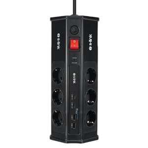 S-link PRZ03 PrizHive 3M 630 Joule 1.5mm 2 USB 2 TypeC 2.4A-5V 500V 6000V 6lı Akım Korumalı Priz