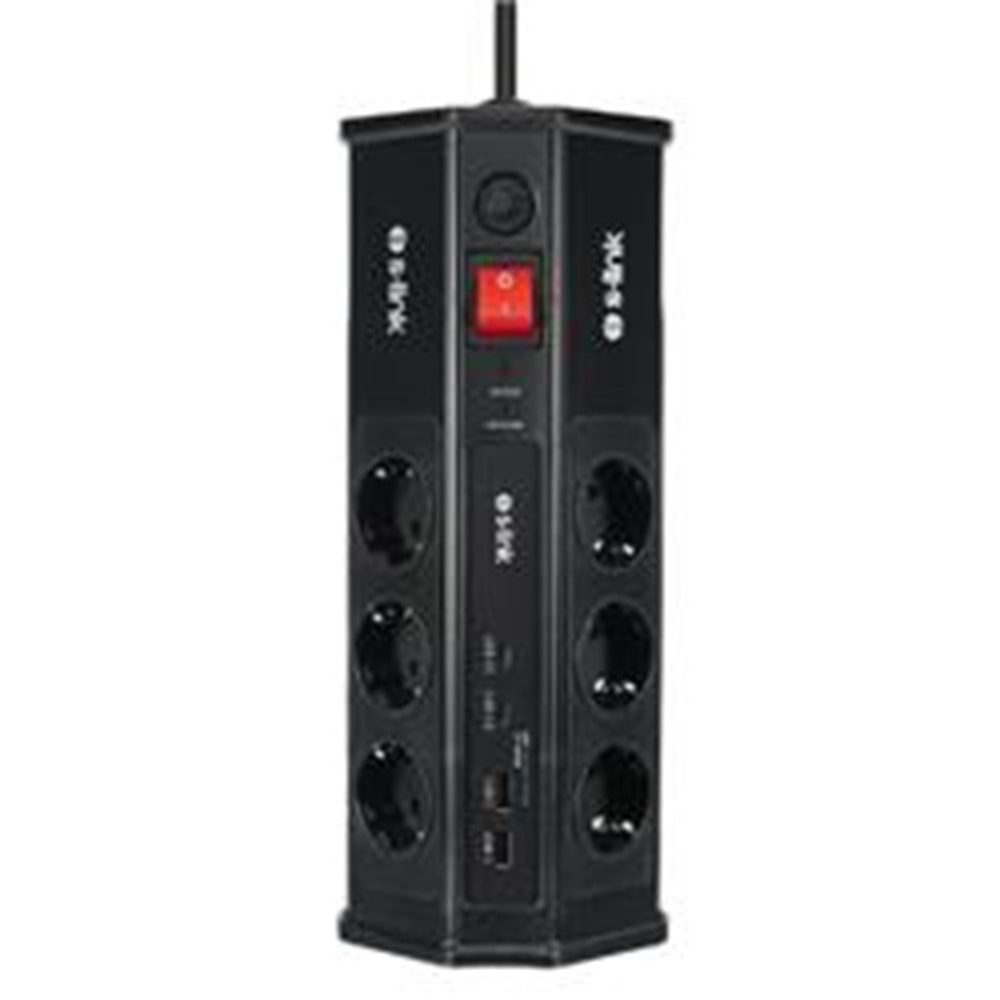 S-link PRZ03 PrizHive 3M 630 Joule 1.5mm 2 USB 2 TypeC 2.4A-5V 500V 6000V 6lı Akım Korumalı Priz
