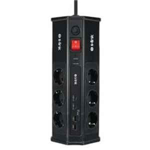 S-link PRZ03 PrizHive 3M 630 Joule 1.5mm 2 USB 2 TypeC 2.4A-5V 500V 6000V 6lı Akım Korumalı Priz