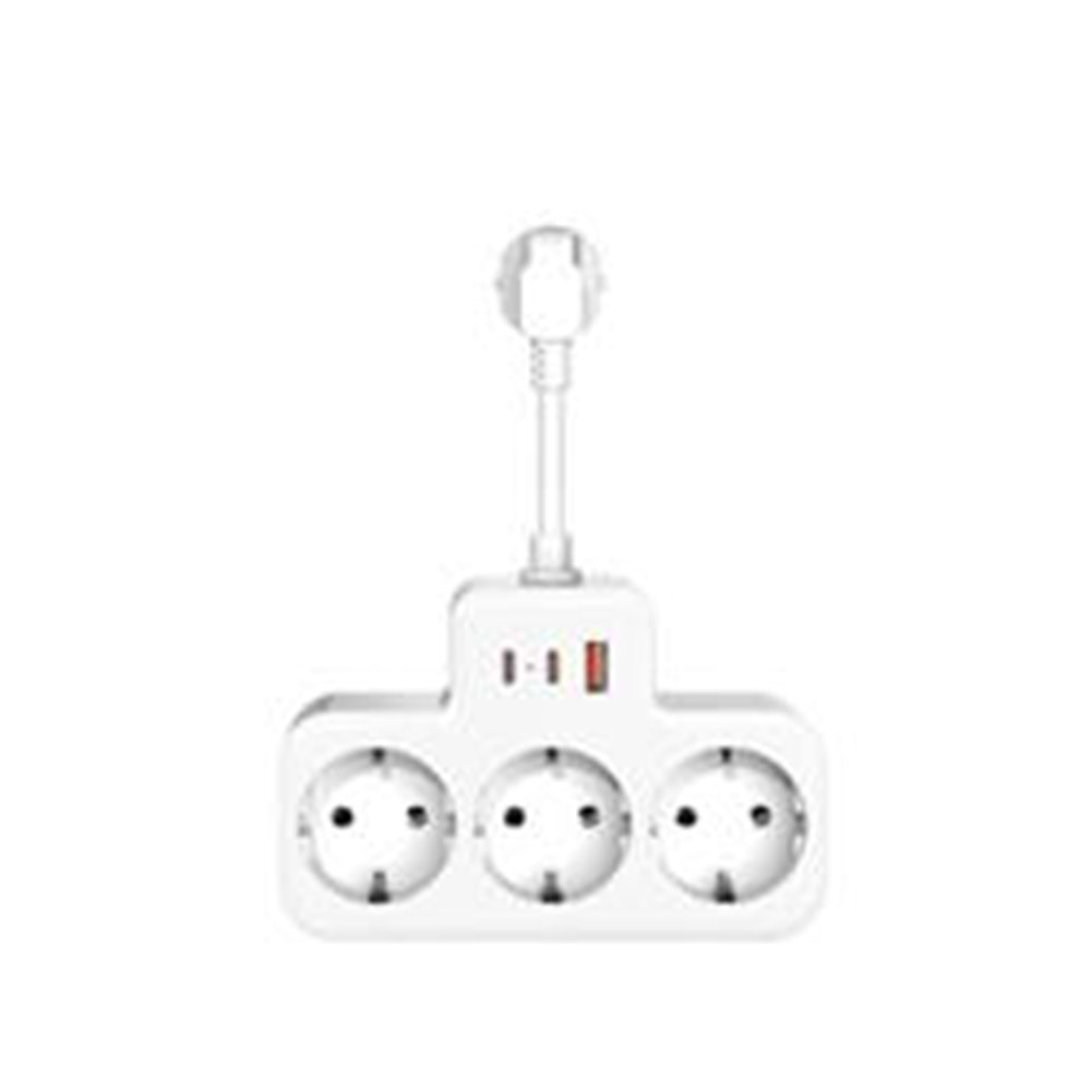 S-link PRZ07 Beyaz 3 Soketli 15mm 1 Usb 2 Type-C PD20W 1050 Joule Bakır Kablolu Akım Korumalı Priz