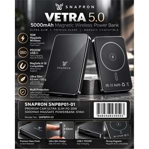 Snapron Snppb01-01 Siyah 5000 mah Pd 20W USB- C MAGSAFE Ultra Silim ( Magnetic Wireless)