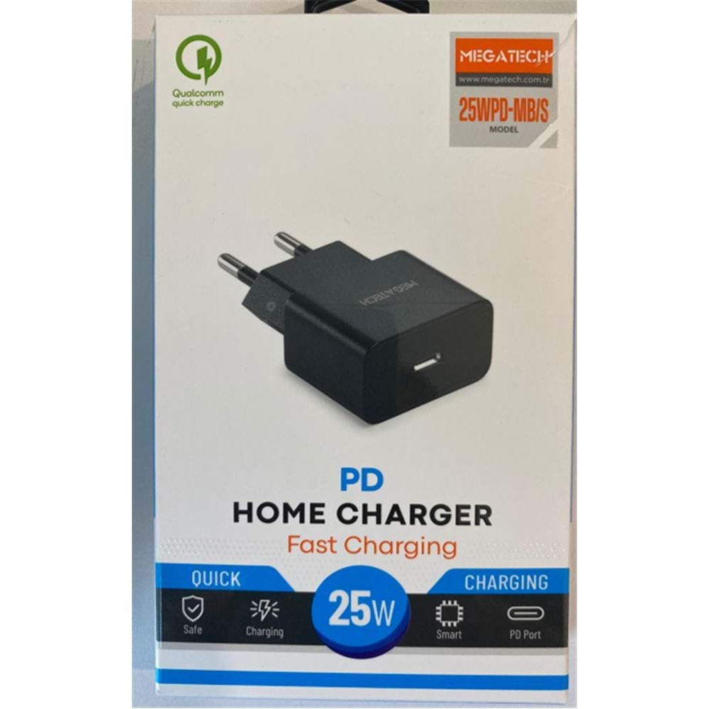 Megatech 25w Siyah Pd Type-c Ev Şarj Kafa 