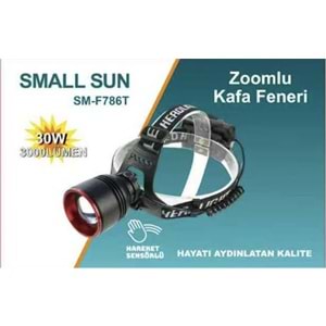 Small Sun SM-F786T Kafa Fener 30w 3000 lumen Hareket Sensörlü Zoomlu Şarjlı 3x18650 Lityum pil