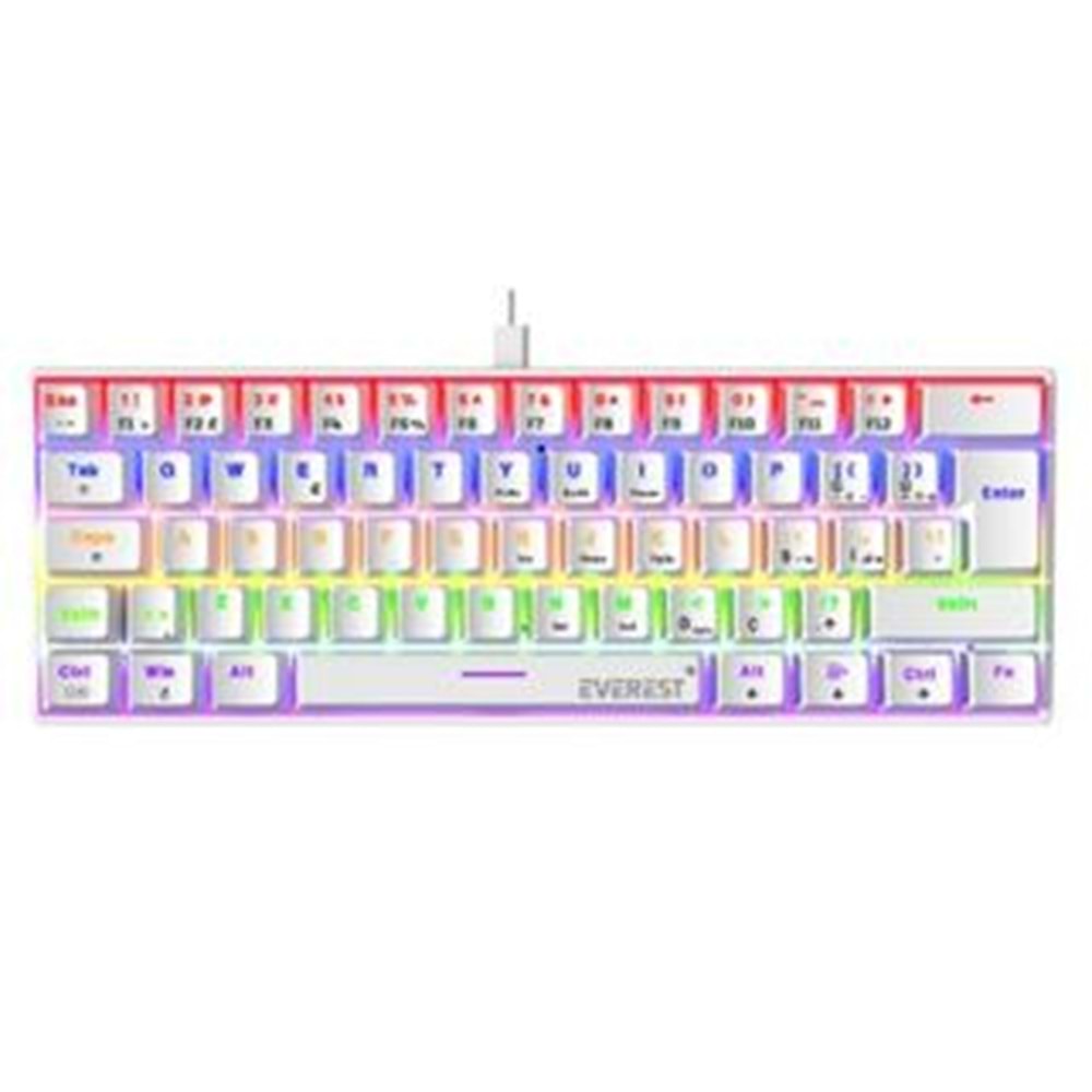 Everest Amber Beyaz Type-C Bağlantılı RGB Ledli Mekanik Gaming Oyuncu Klavye Q Red Switch