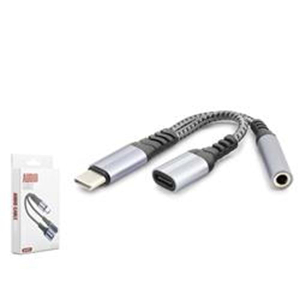 HADRON GJ014 Type-C 3.5 mm Şarj Ses Ayırıcı Kablo Siyah