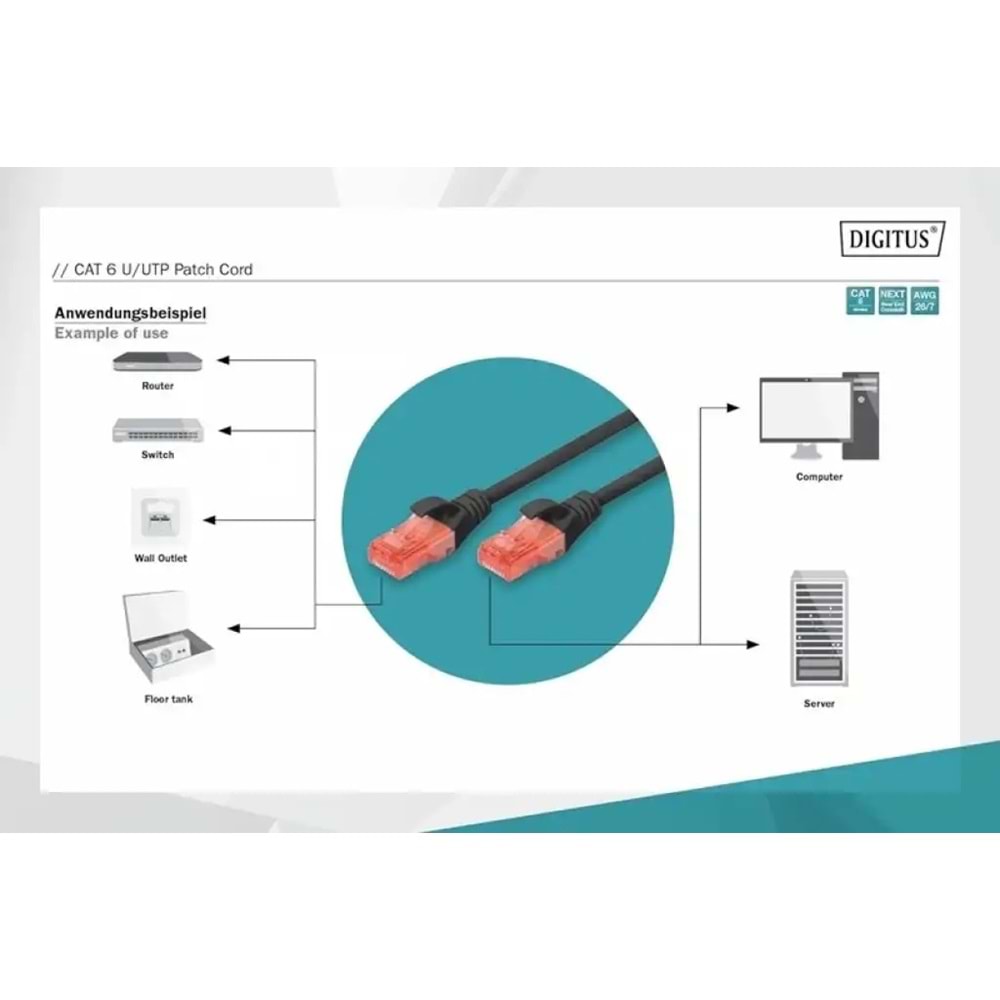 DIGITUS 1metre CAT6 Utp DK-1617-010/BL Siyah Patch Kablo (10'lu Paket)
