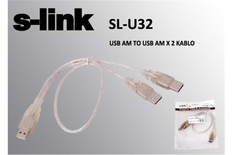 S-link SL-U32 Usb 2.0 Usb Erkek To 2x Usb Erkek 0.60cm Kablo