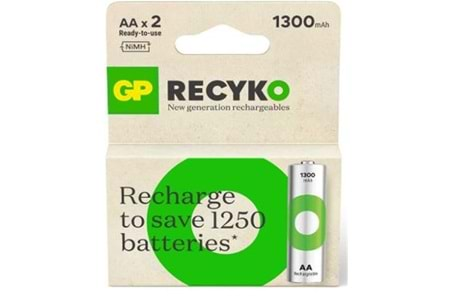 GP AA 1300 mAh Şarjlı Kalem Pil 2'li Paket GP130AAHCEMTR-2GB